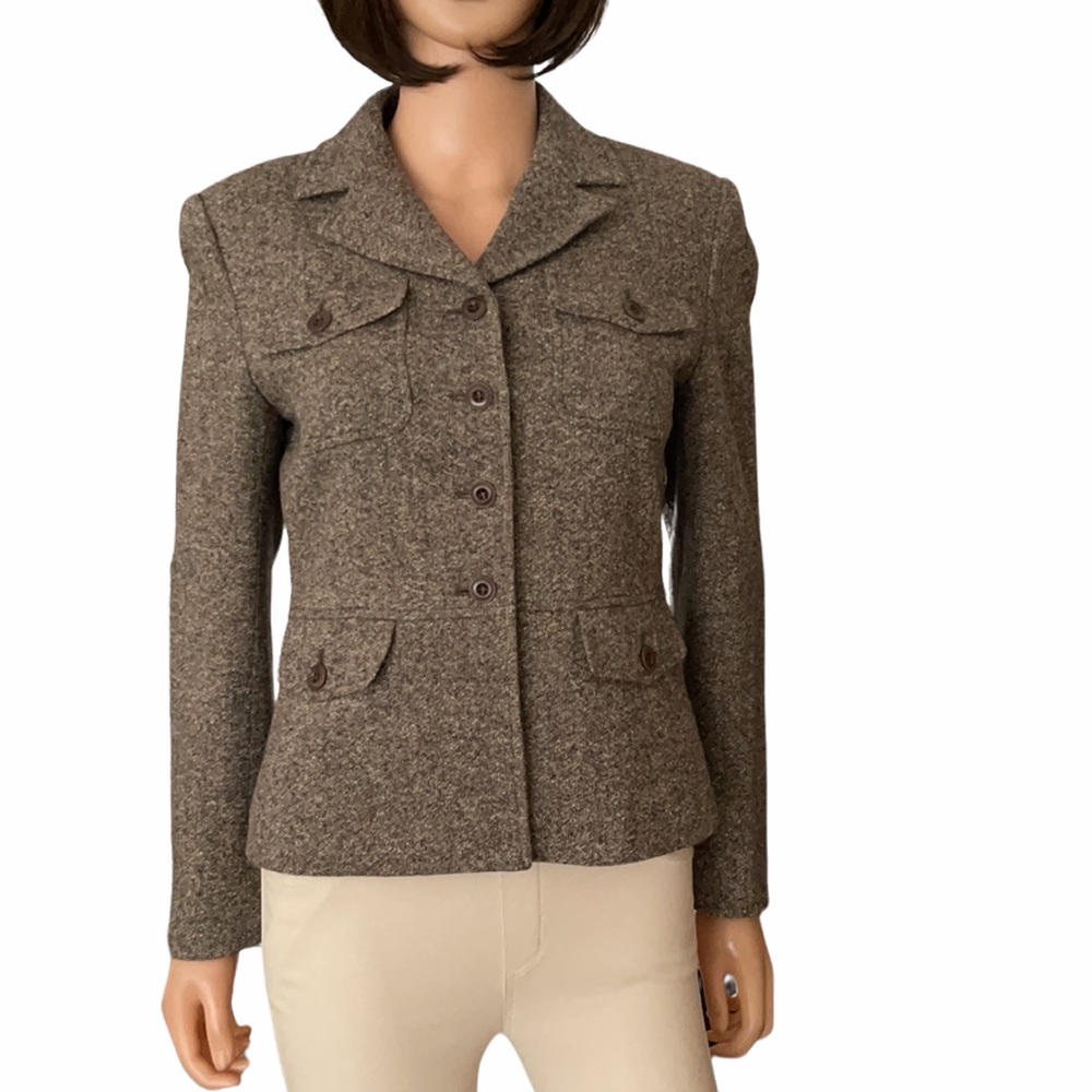 Vintage Talbots Brown Tweed Blazer - Structured Wool Silk Blend Utility Jacket
